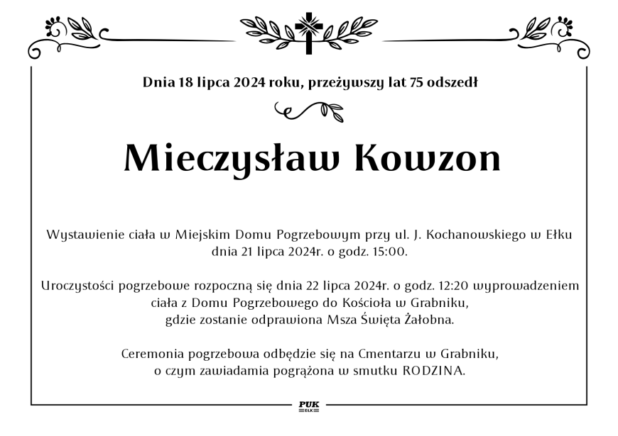 Mieczysław Kowzon - nekrolog